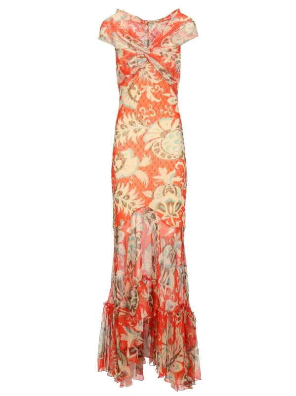 Long Dress With Bardot Neckline And Print Dresses Red made by Etro