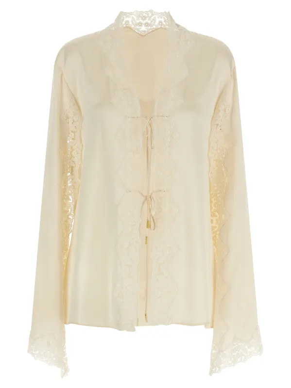 Satin And Lace Shirt Shirt And Blouse Beige made by Alberta Ferretti