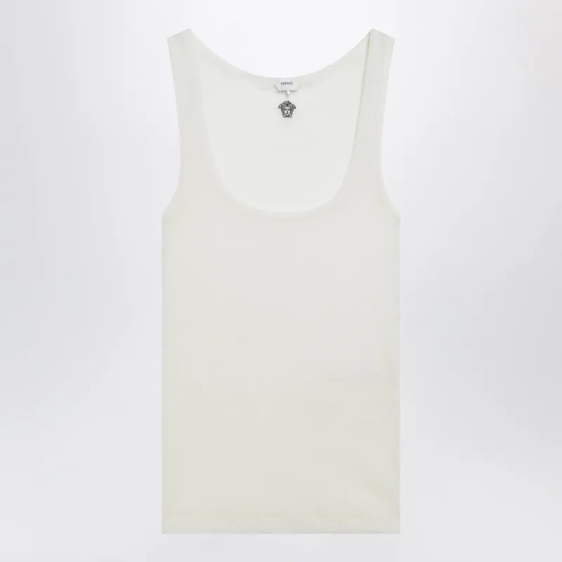 Cream Wool Tank Top With Logo Embroidery made by Versace