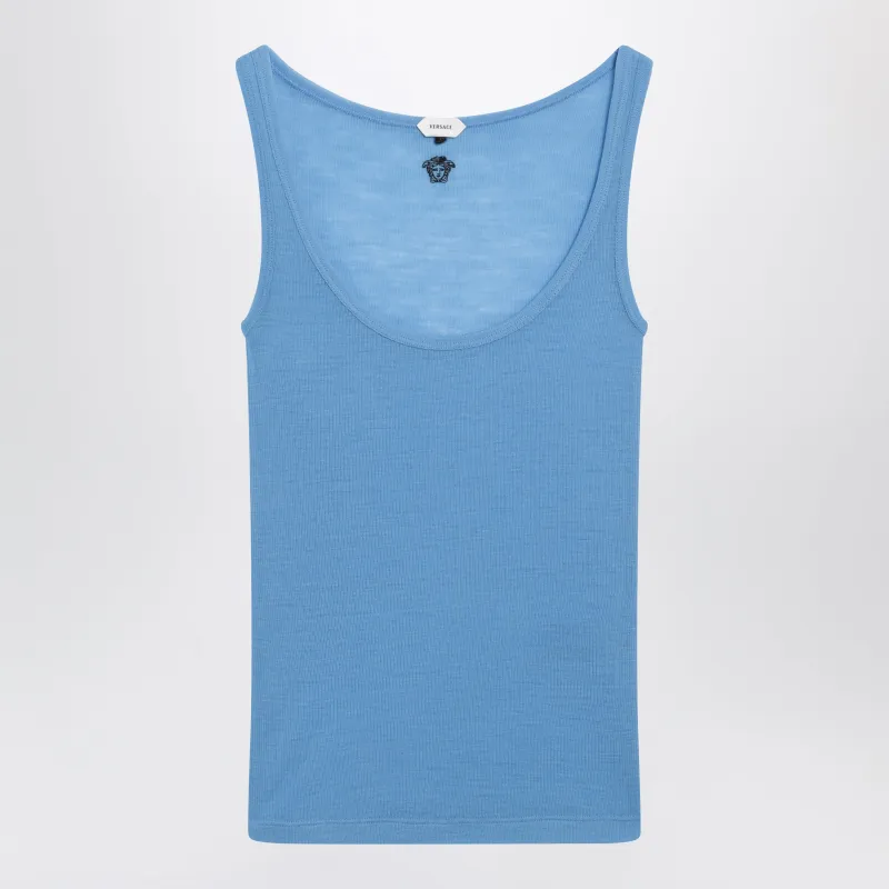 Blue Wool Tank Top With Logo Embroidery made by Versace
