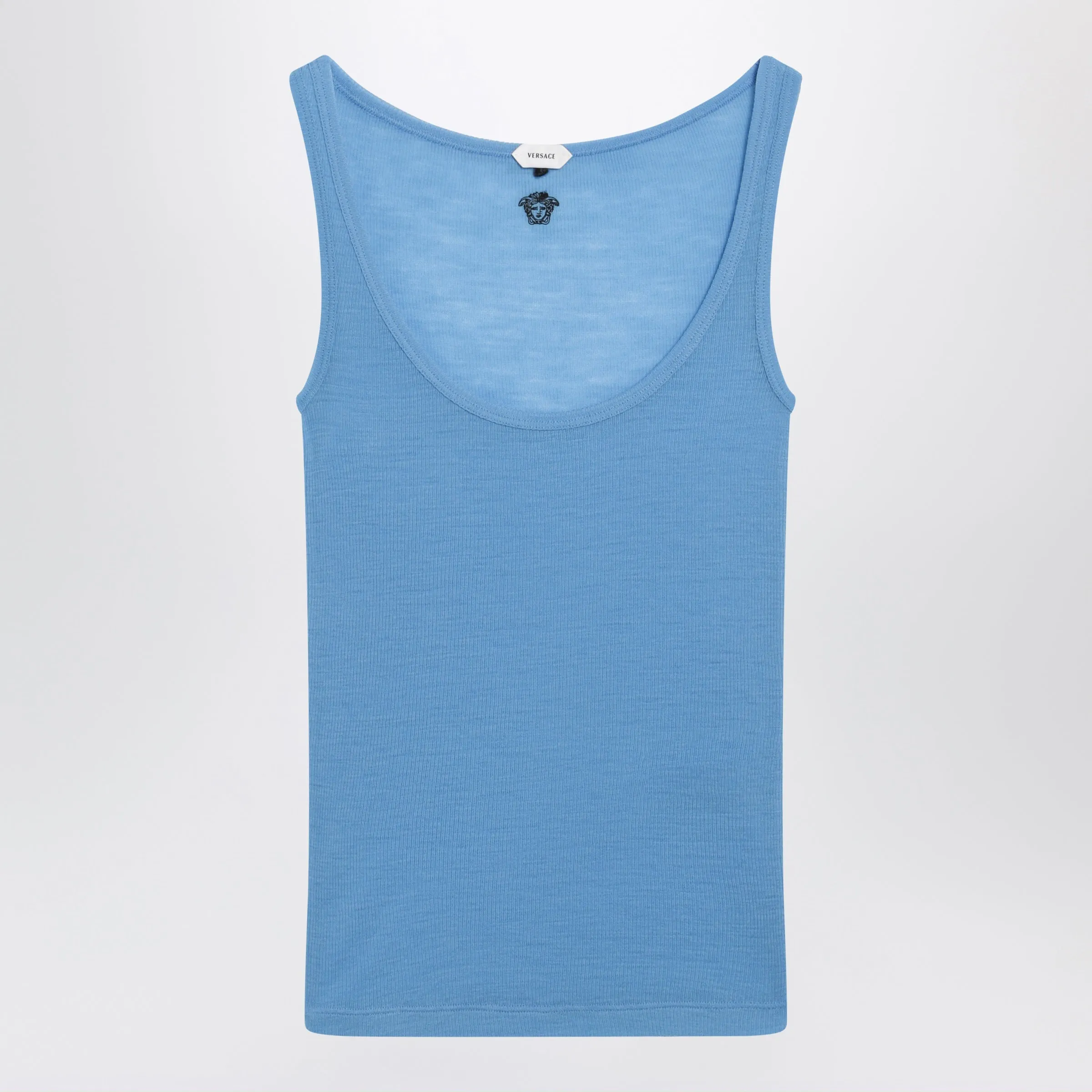 Blue Wool Tank Top With Logo Embroidery sold by Wanan Luxury