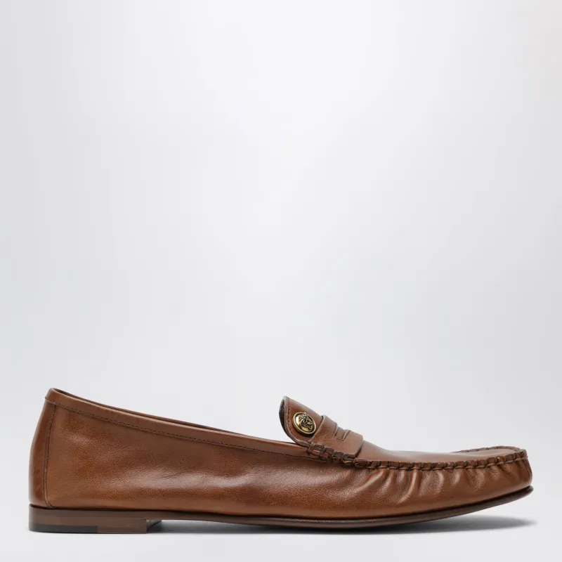 Brown Guanto Loafers In Calf Leather made by Versace