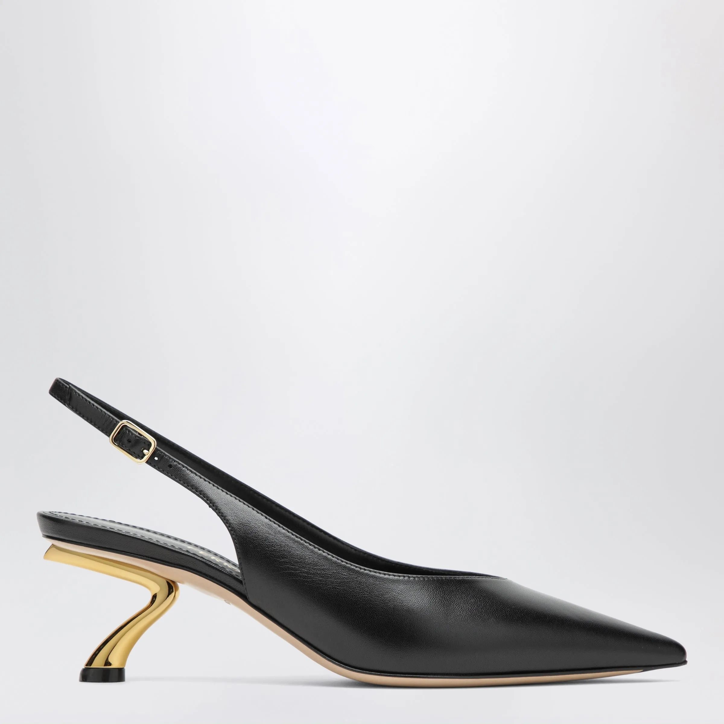 Black Slingback With Sculptural S Heel sold by Wanan Luxury