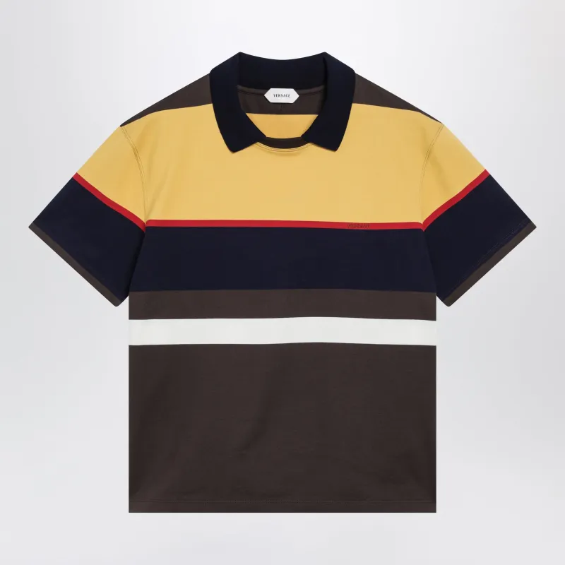 Color-Block Striped Cotton Polo T-Shirt made by Versace
