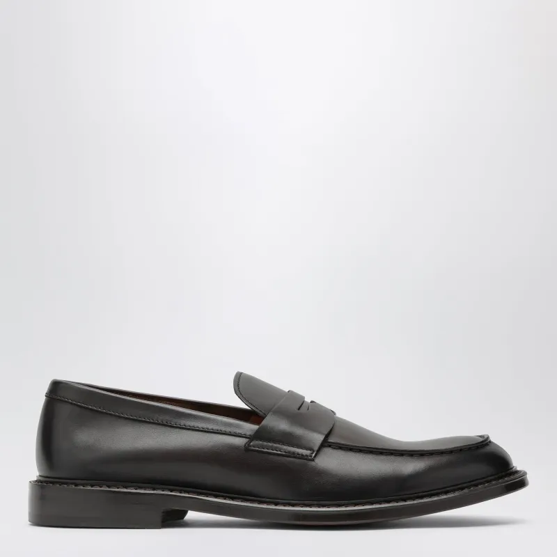 Brown Penny Loafers In Leather made by Doucal's