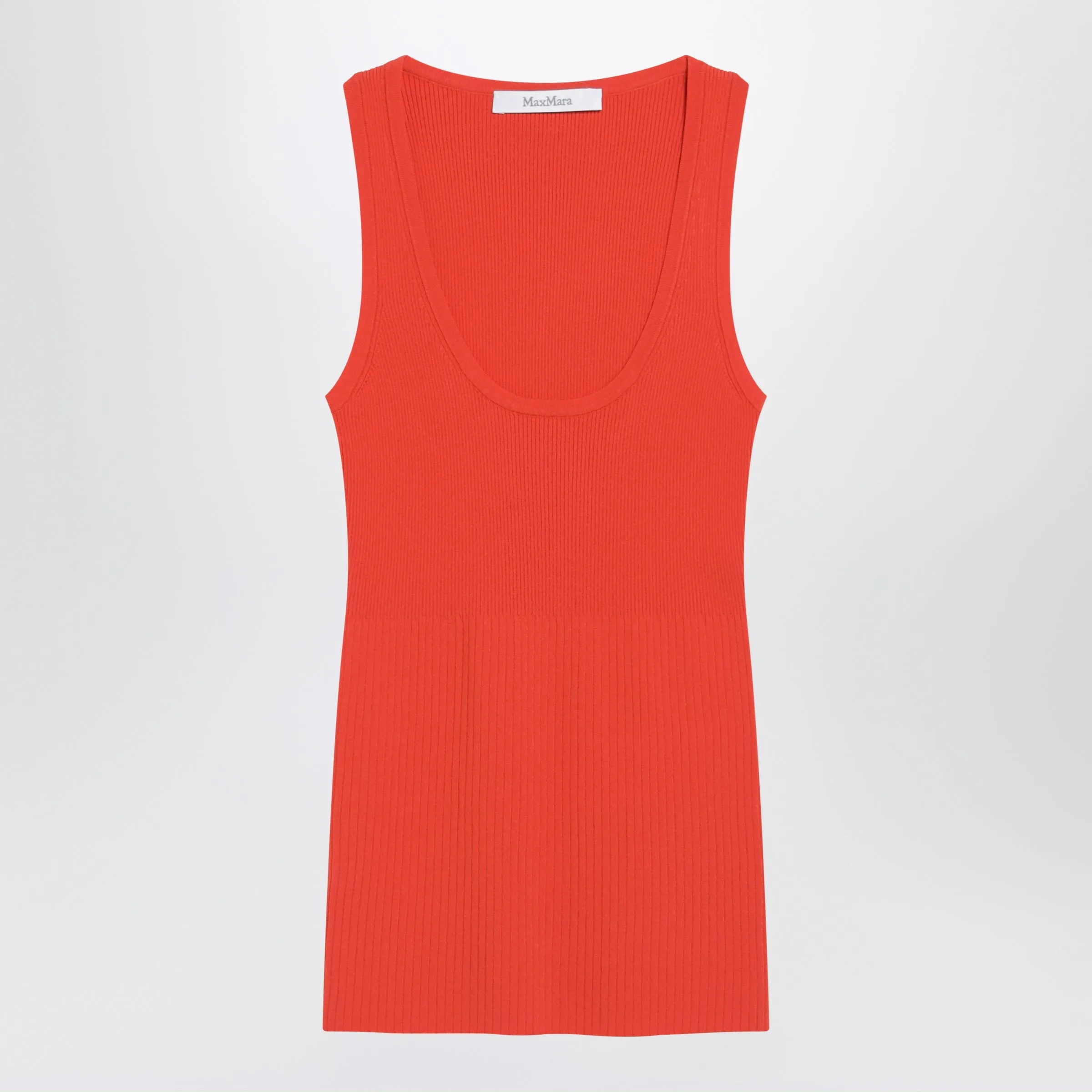 Coral Red Ribbed Technical Yarn Top sold by Wanan Luxury