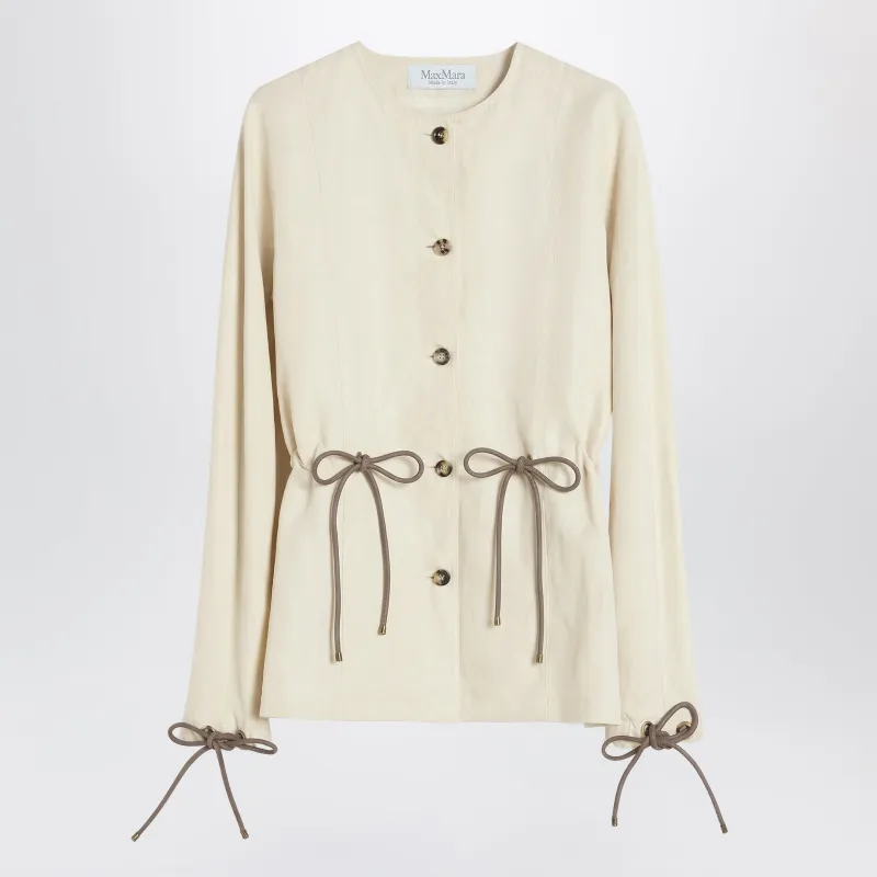 Beige Linen And Silk Jacket With Drawstring made by MaxMara