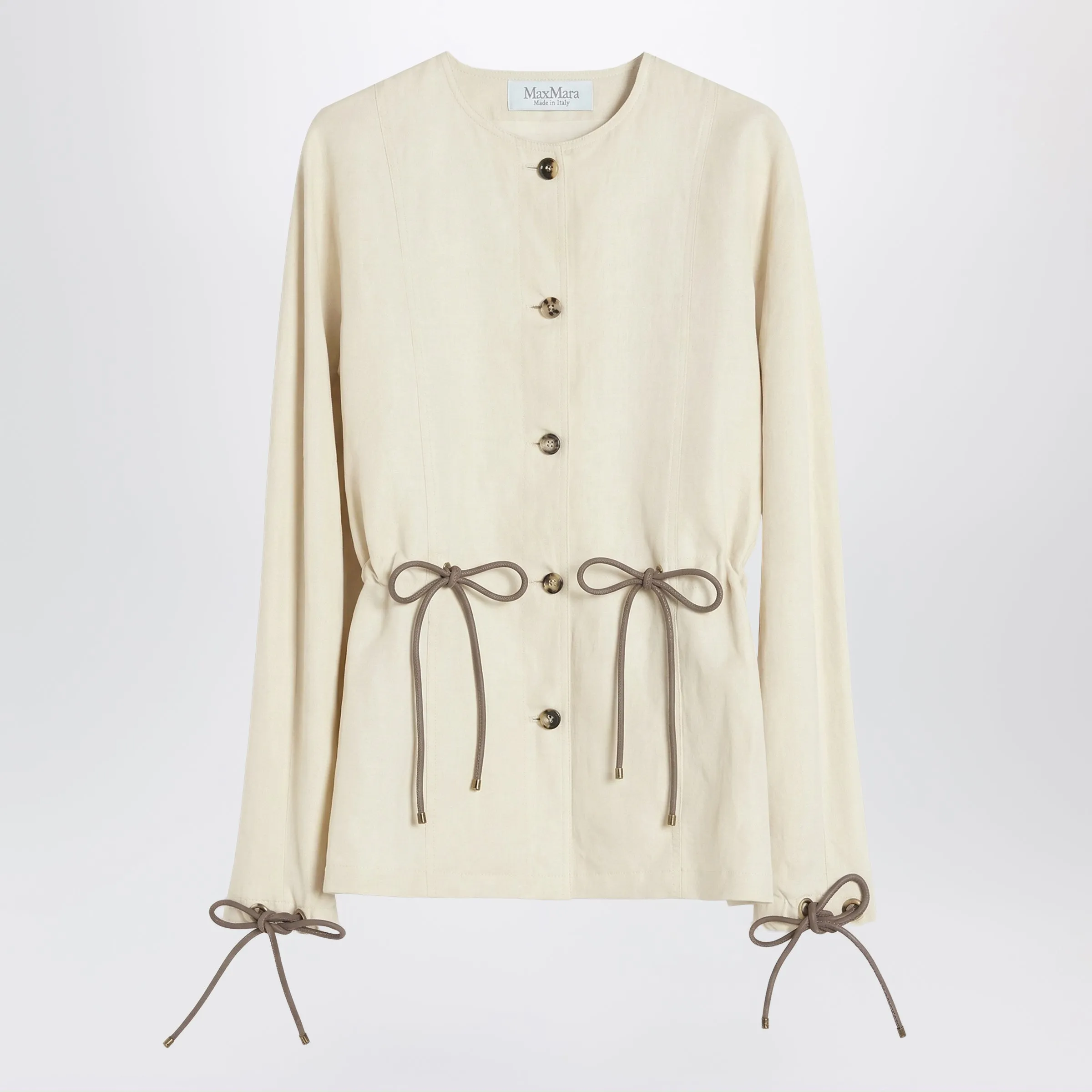 Beige Linen And Silk Jacket With Drawstring sold by Wanan Luxury