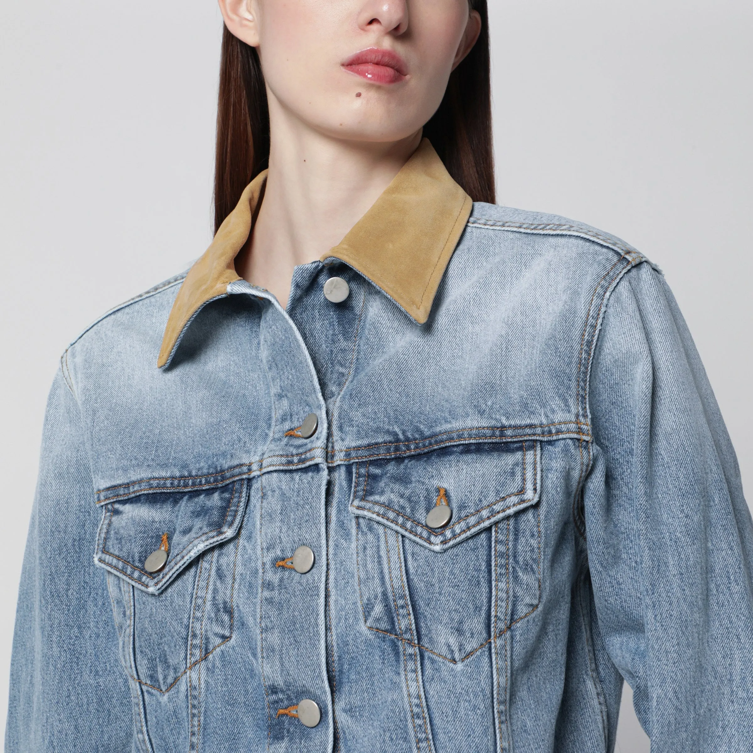 Blue Denim Jacket With Suede Collar sold by Wanan Luxury product image thumbnail 2