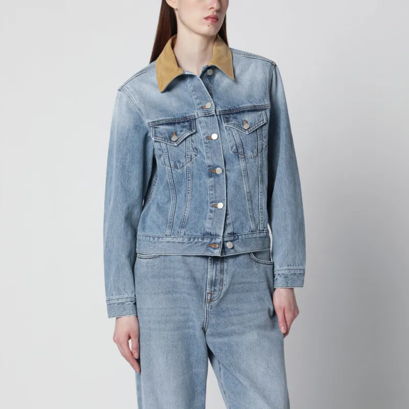 Blue Denim Jacket With Suede Collar made by Rohe