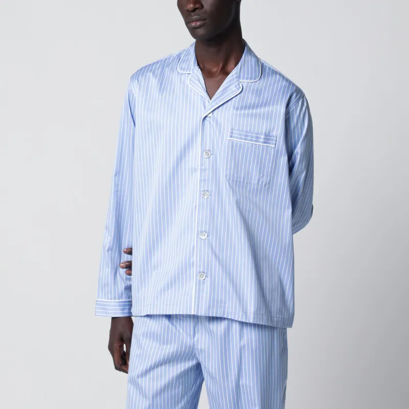 Light Blue Pajama Shirt With White Stripes made by Wanan Luxury