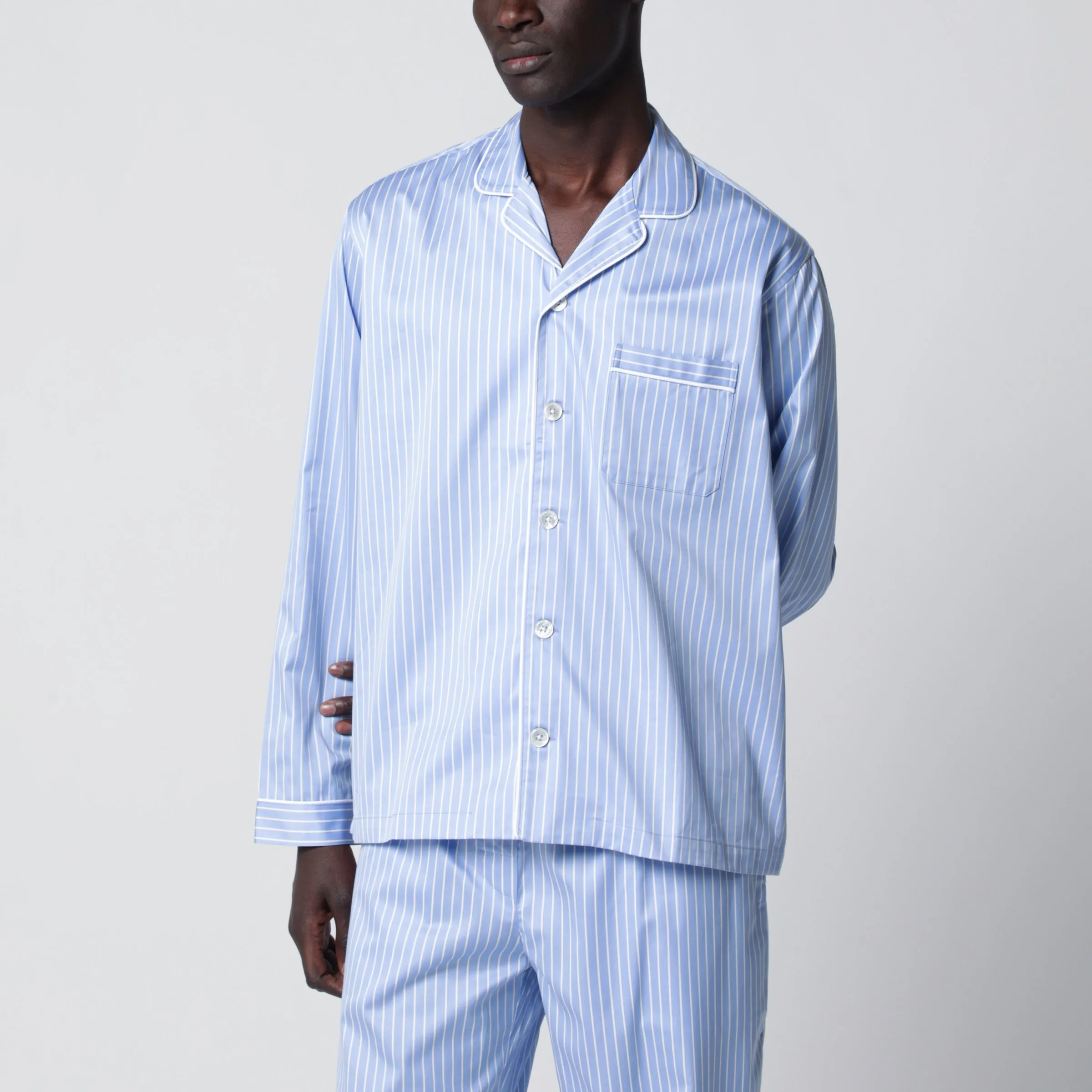 Light Blue Pajama Shirt With White Stripes sold by Wanan Luxury