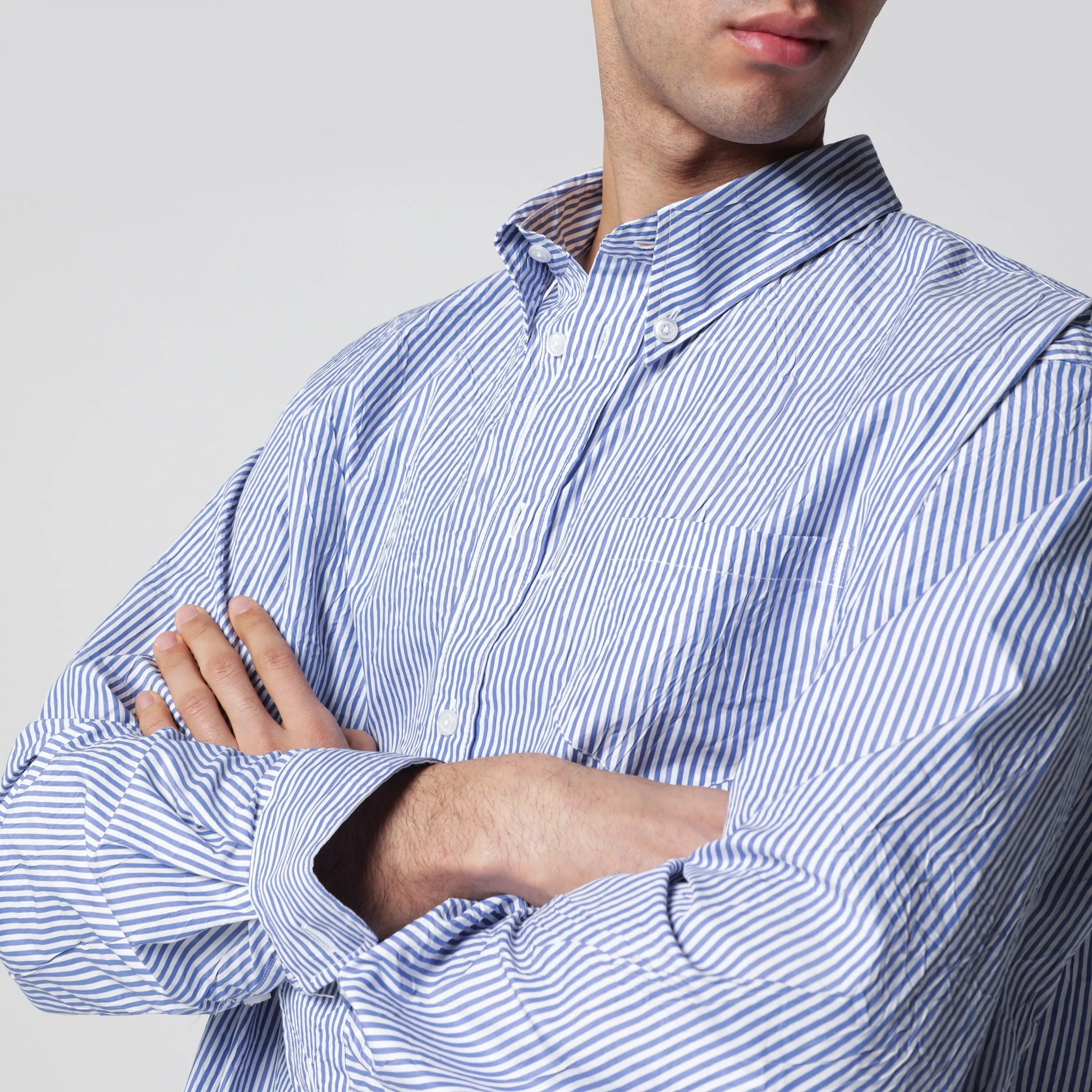 White/Blue Striped Button-Down Shirt sold by Wanan Luxury product image thumbnail 2