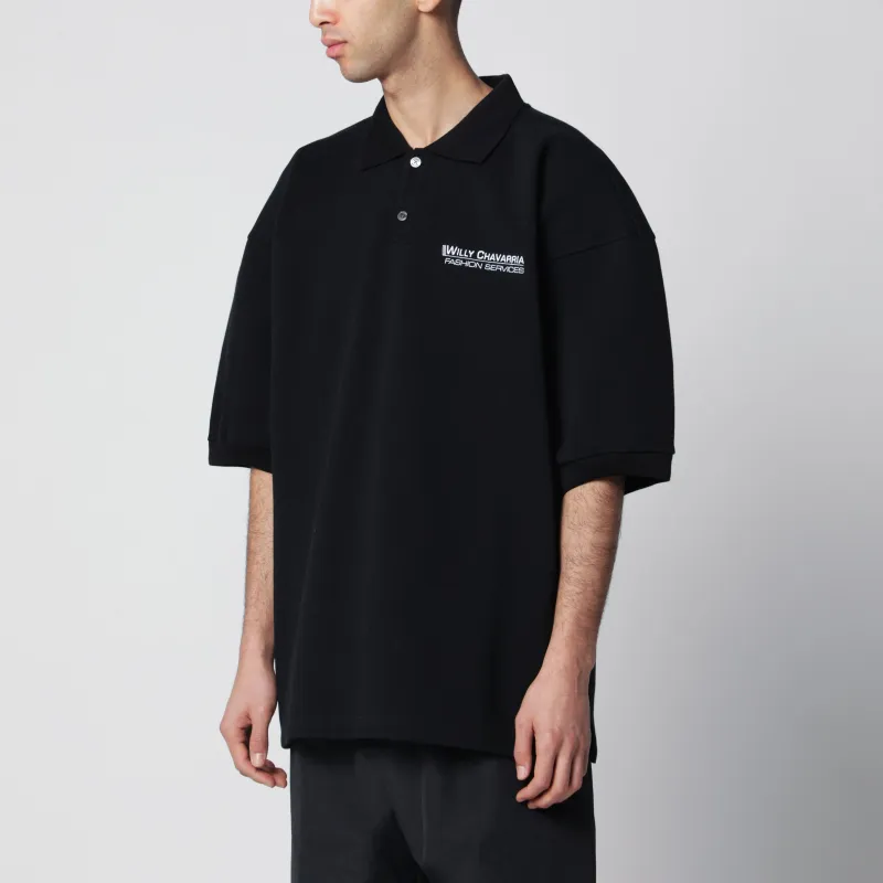 Black Fashion Service Cotton Piqué Polo Shirt made by Willy Chavarria