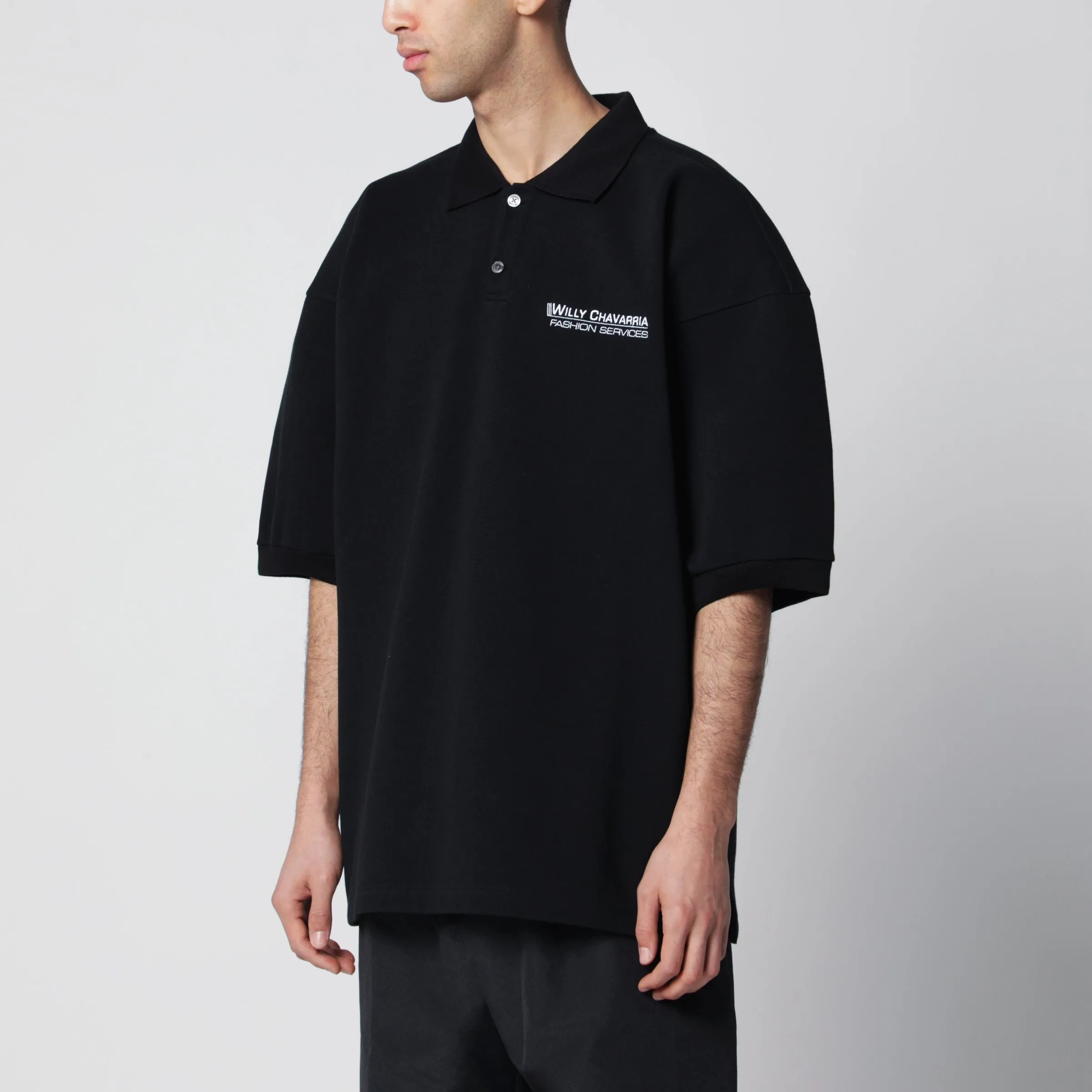 Black Fashion Service Cotton Piqué Polo Shirt sold by Wanan Luxury