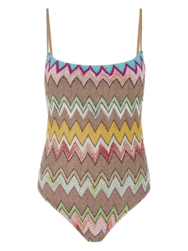 One-Piece Swimsuit In LamÉ Viscose With Macro Zig-Zag Pattern made by Missoni