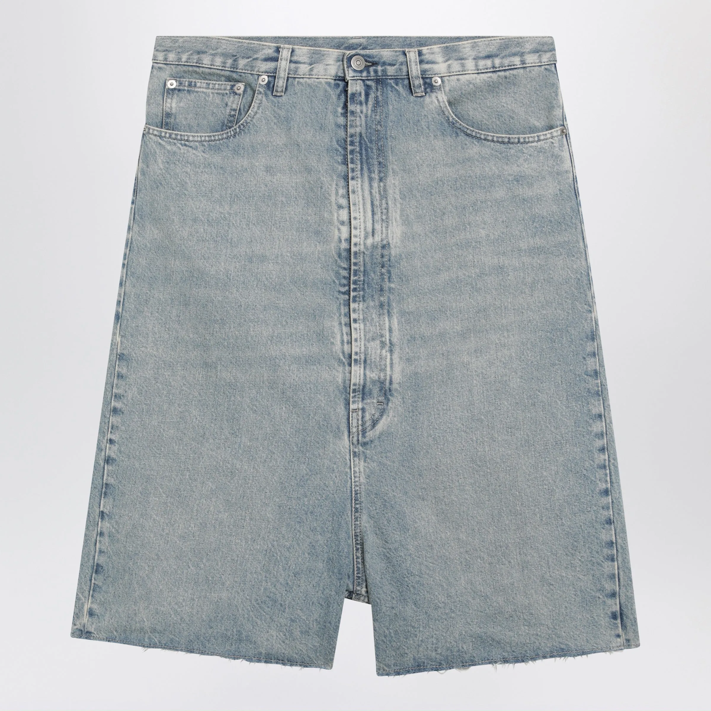 Low-Crotch Denim Bermuda Shorts In Ice Blue sold by Wanan Luxury