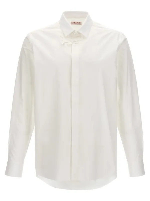 Valentino Shirt With Flower Patch Shirt And Blouse White made by Valentino Garavani