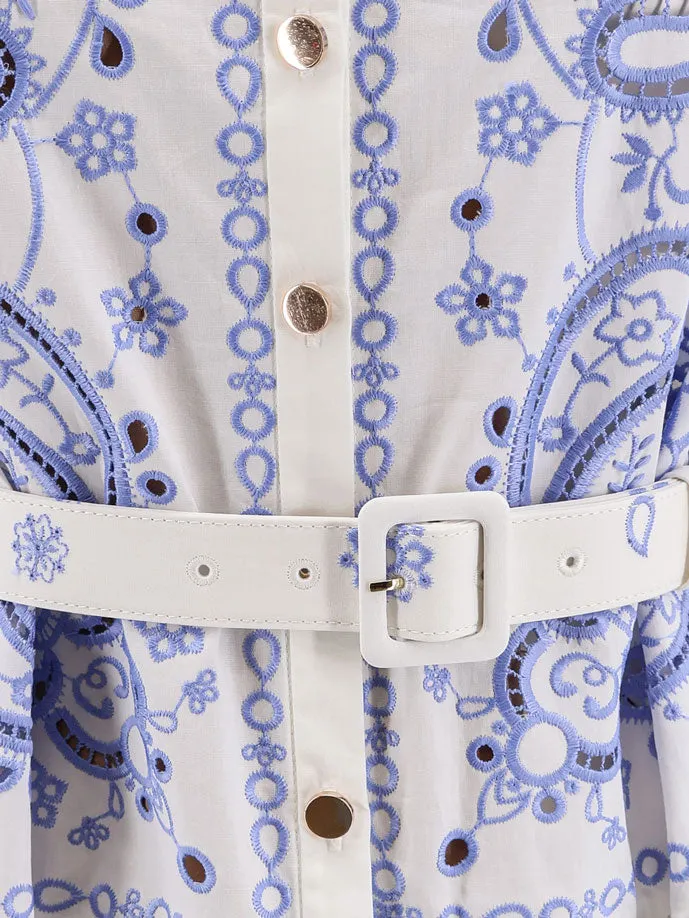 Long Cotton Dress With All-Over Contrasting Embroidery sold by Wanan Luxury product image thumbnail 3