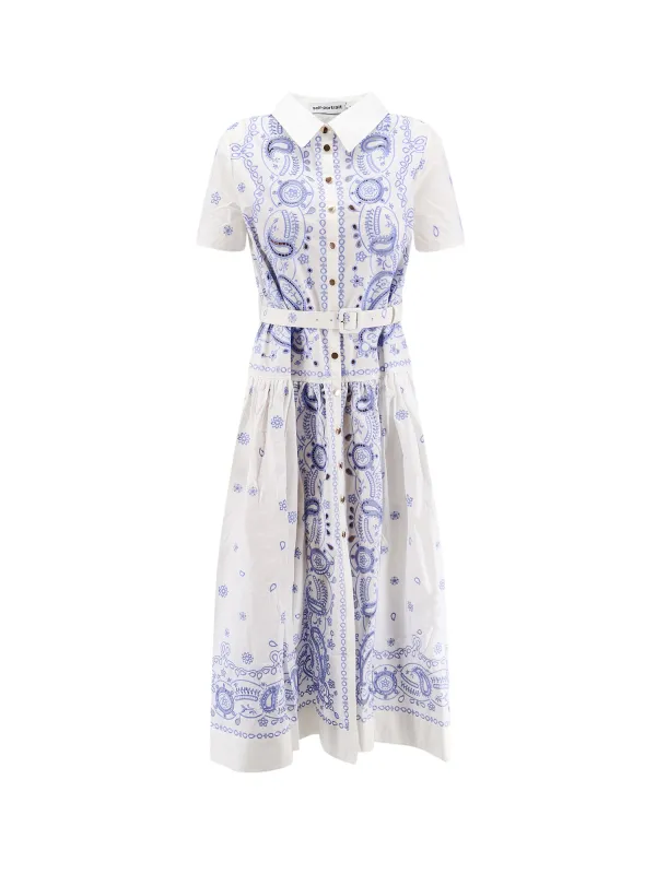 Long Cotton Dress With All-Over Contrasting Embroidery made by Self-Portrait