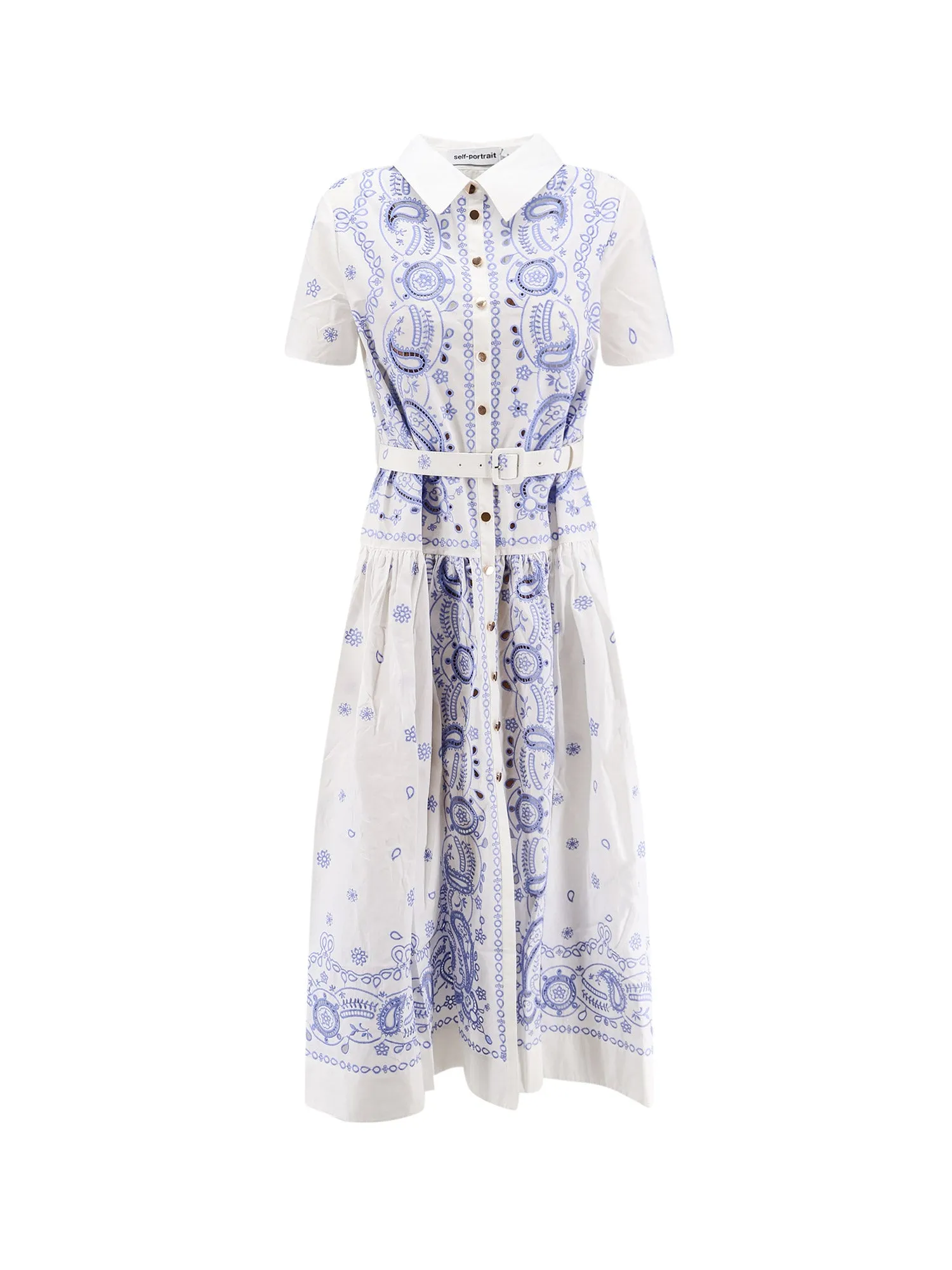 Long Cotton Dress With All-Over Contrasting Embroidery sold by Wanan Luxury