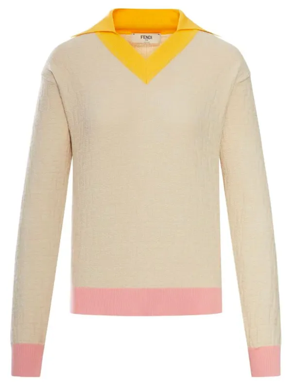 Light Beige Cotton And Silk Sweater made by Fendi