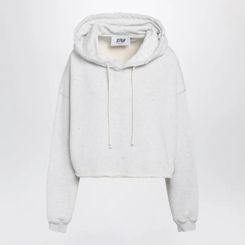 Star Sweatshirt With Crystal Embroidery In Grey Cotton made by Golden Goose