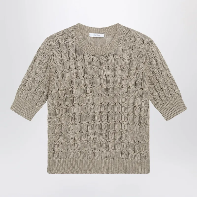 Cable-Knit Linen Crewneck Sweater In Brown made by MaxMara