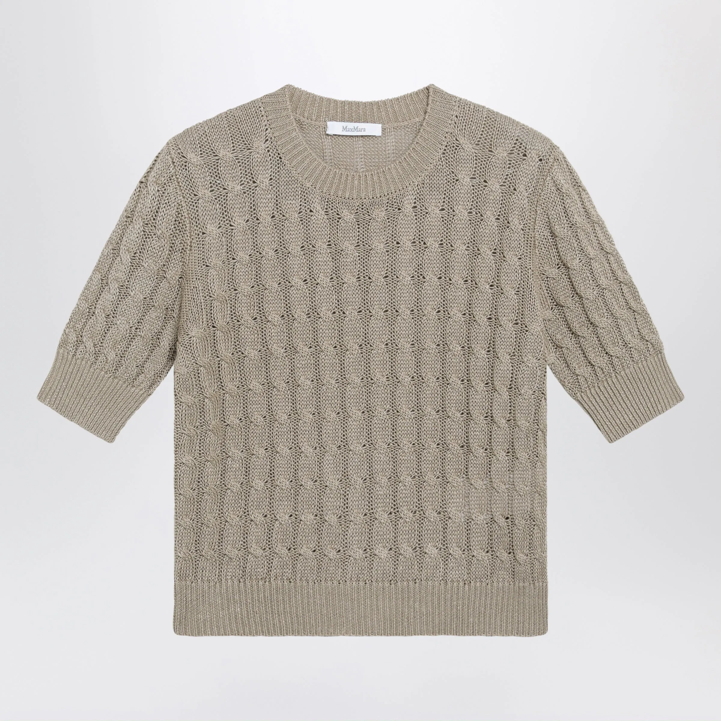 Cable-Knit Linen Crewneck Sweater In Brown sold by Wanan Luxury