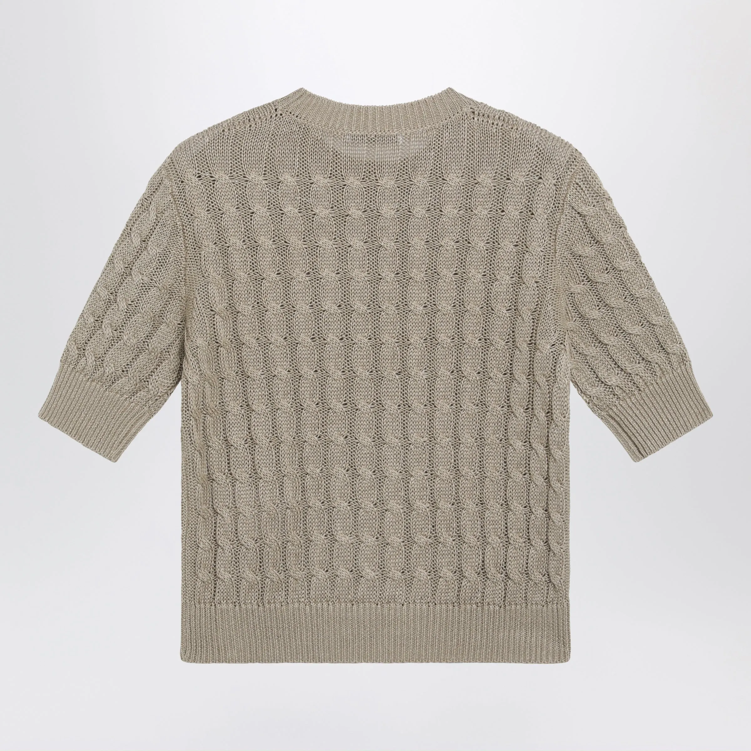 Cable-Knit Linen Crewneck Sweater In Brown sold by Wanan Luxury product image thumbnail 2