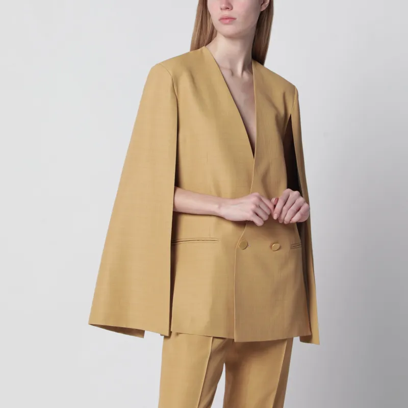 Beige Ochre Double-Breasted Silk Jacket made by Alberta Ferretti