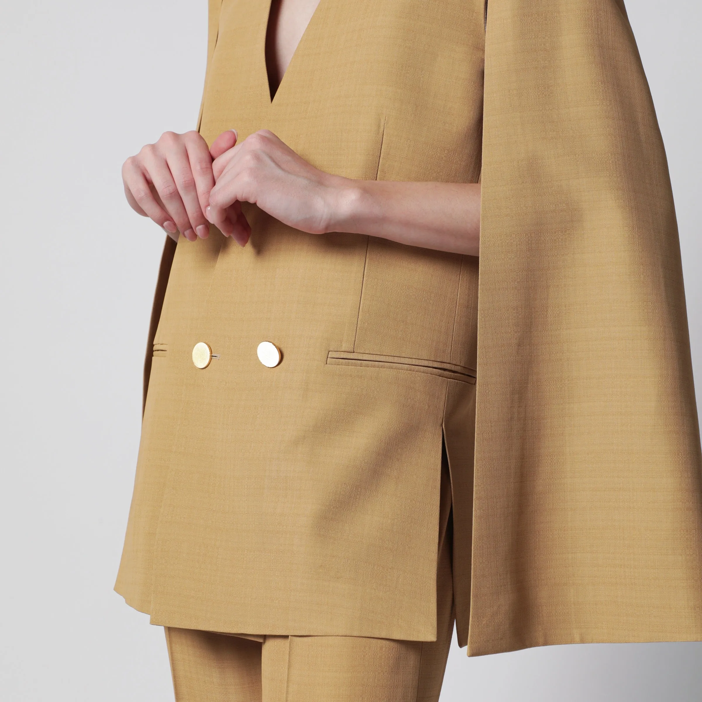 Beige Ochre Double-Breasted Silk Jacket sold by Wanan Luxury product image thumbnail 2