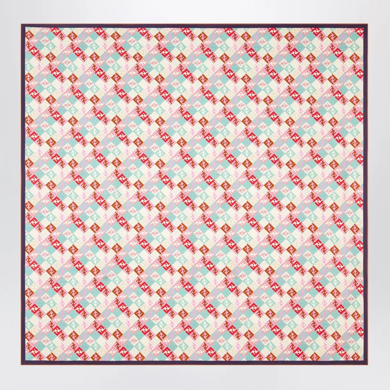 Green Multicolour Silk Foulard With Ff Logo made by Fendi