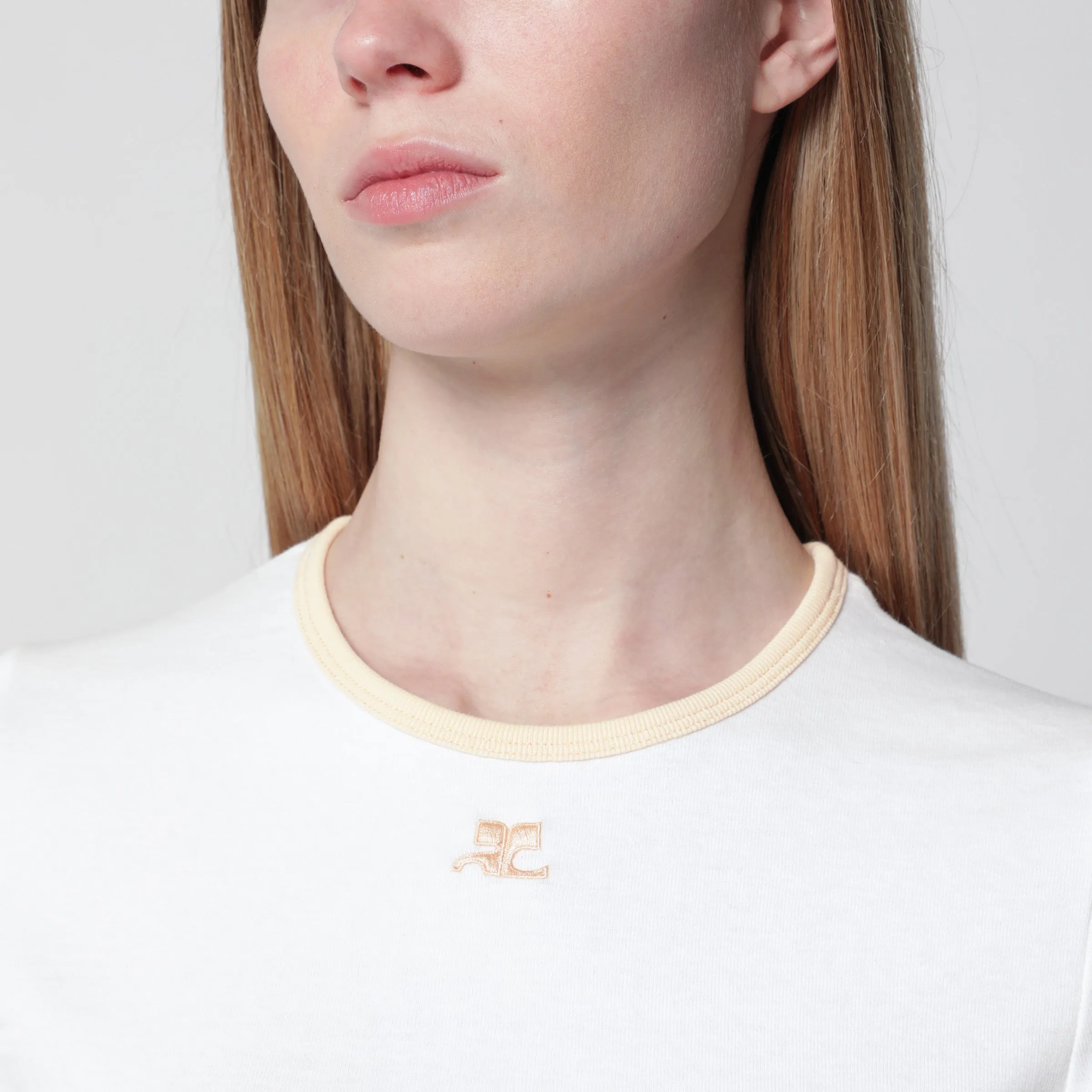 White/Blue Contrast Cotton Crew-Neck T-Shirt sold by Wanan Luxury product image thumbnail 2