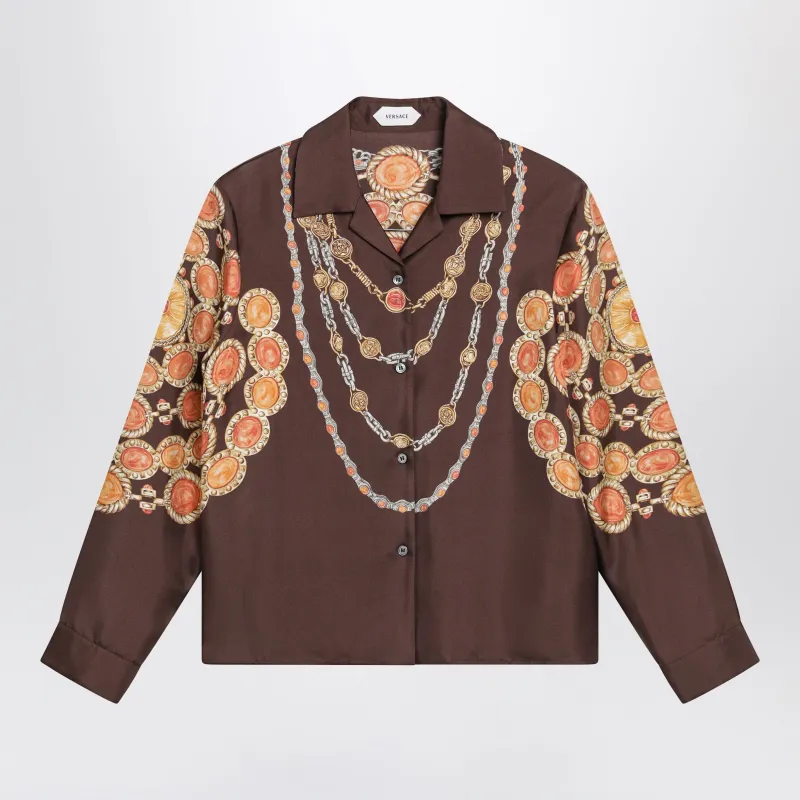 Brown Printed Silk Twill Shirt made by Versace