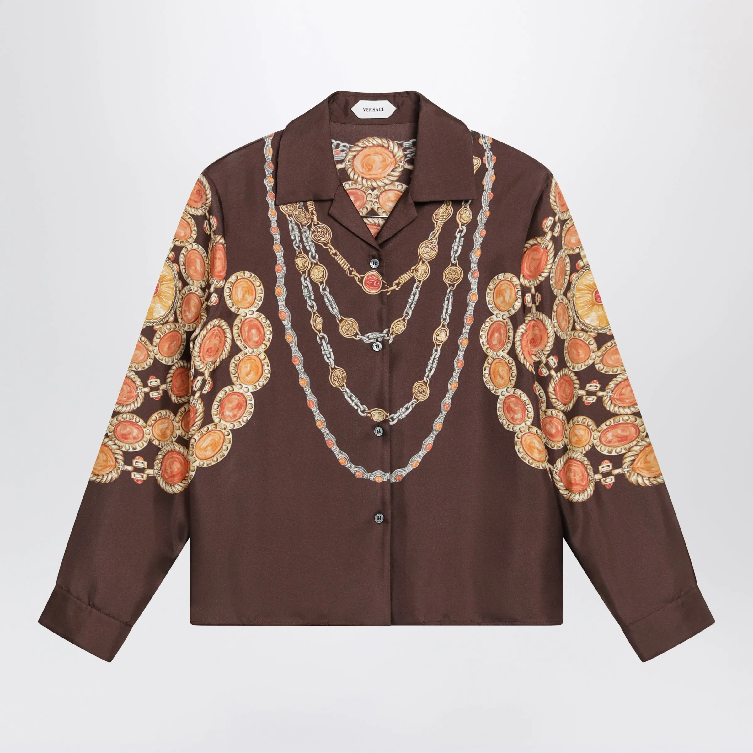Brown Printed Silk Twill Shirt sold by Wanan Luxury