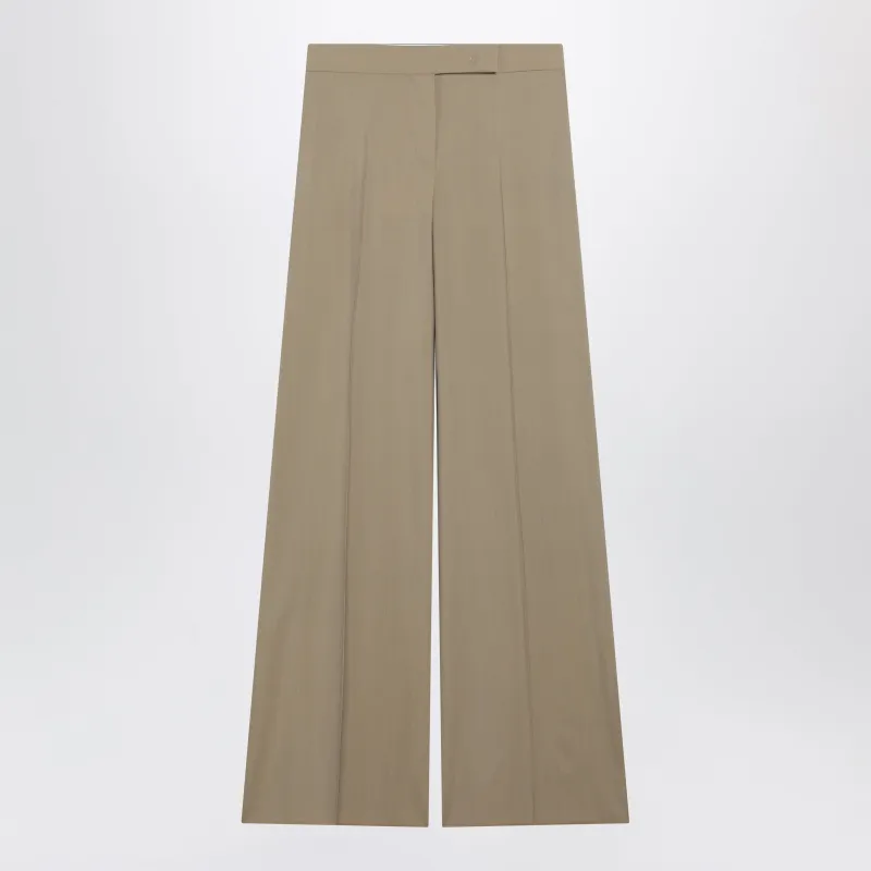 Wide-Leg Trousers In Sand-Colored Wool And Silk Poplin made by MaxMara