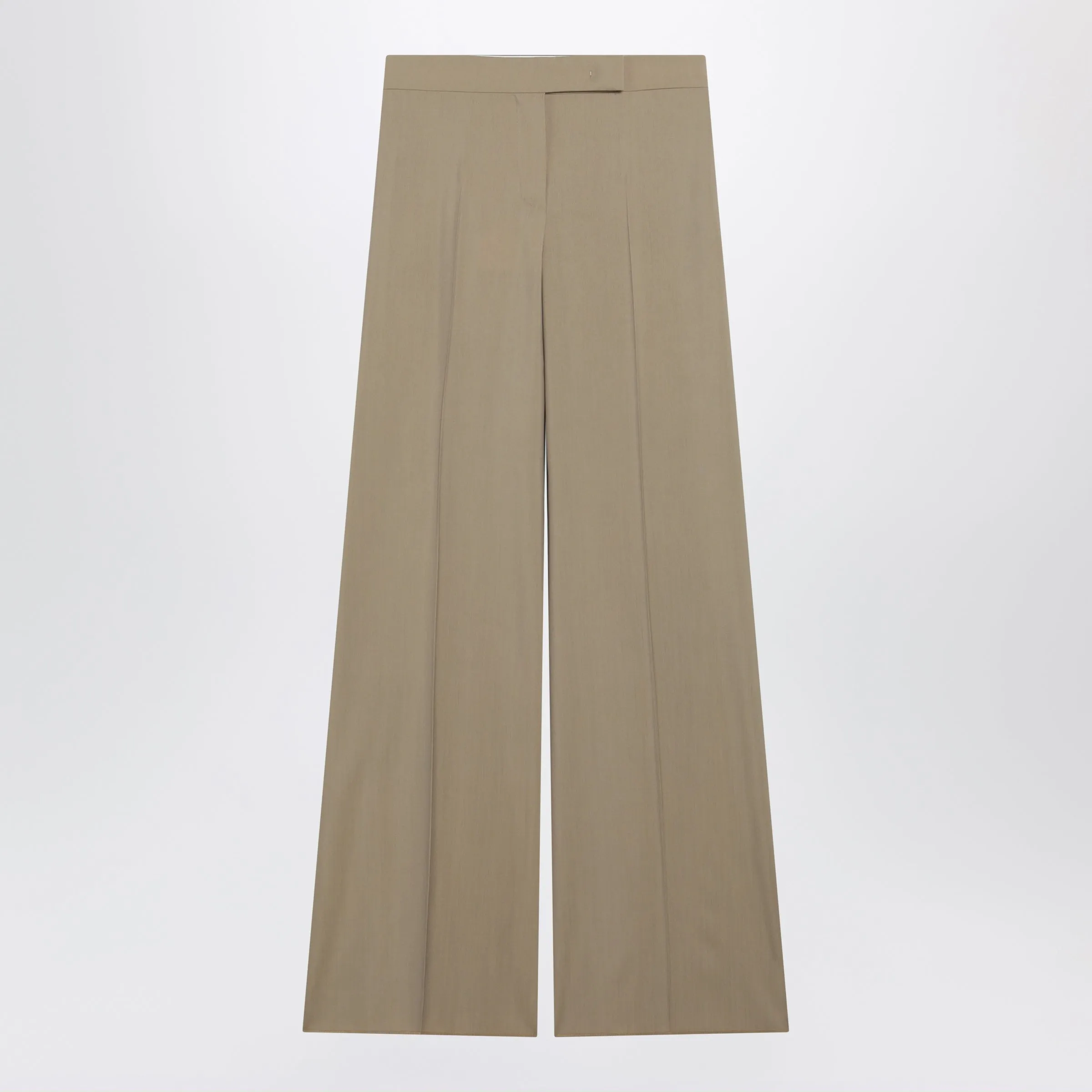Wide-Leg Trousers In Sand-Colored Wool And Silk Poplin sold by Wanan Luxury