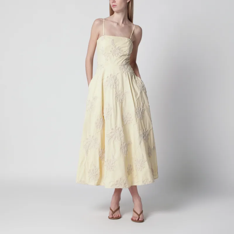 Yellow Midi Dress With Floral Appliqués made by Wanan Luxury