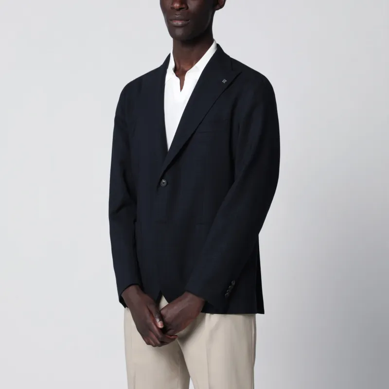 Single-Breasted Blue Textured Wool Jacket made by Tagliatore