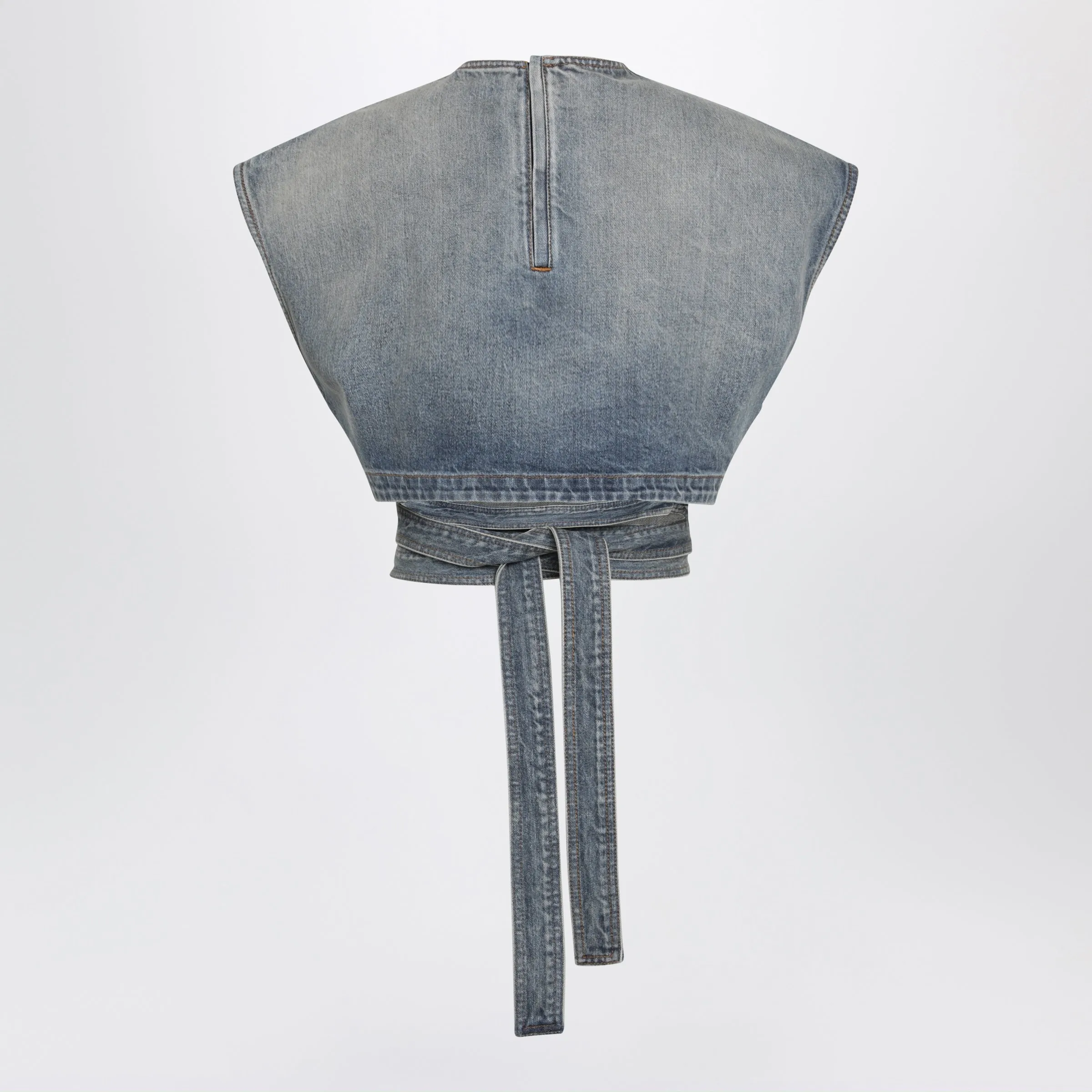 Raw Délavé Denim Belted Sleeveless Top In Blue sold by Wanan Luxury product image thumbnail 2