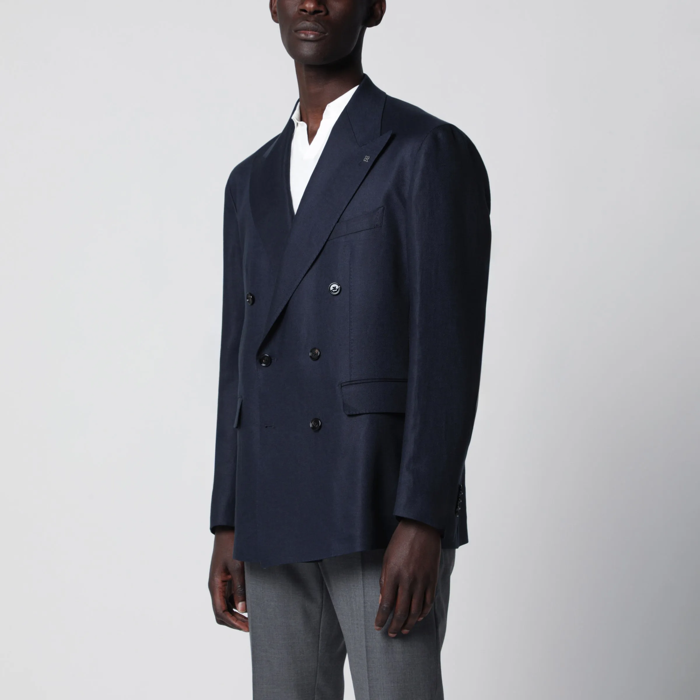 Double-Breasted Blue Linen Jacket sold by Wanan Luxury