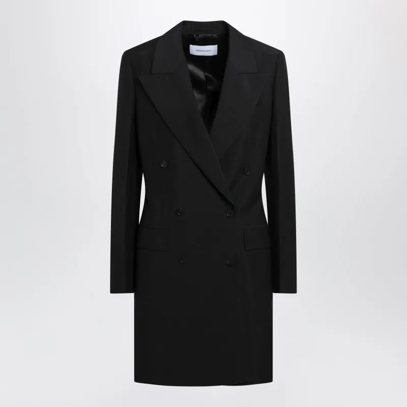 Black Double-Breasted Wool-Blend Suit made by Salvatore Ferragamo