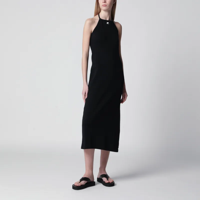 Long Halterneck Jersey Dress In Cotton, Black made by Courreges