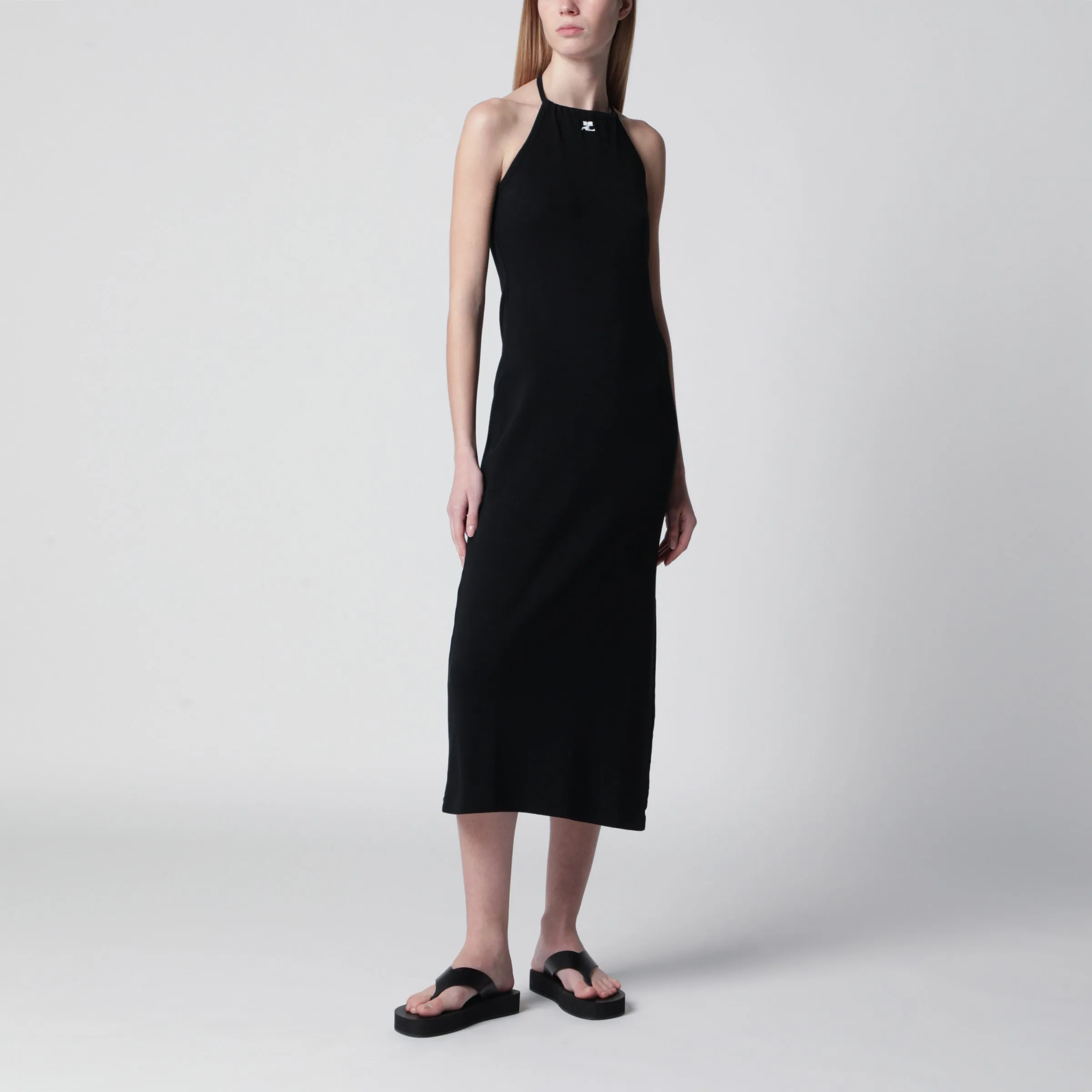 Long Halterneck Jersey Dress In Cotton, Black sold by Wanan Luxury