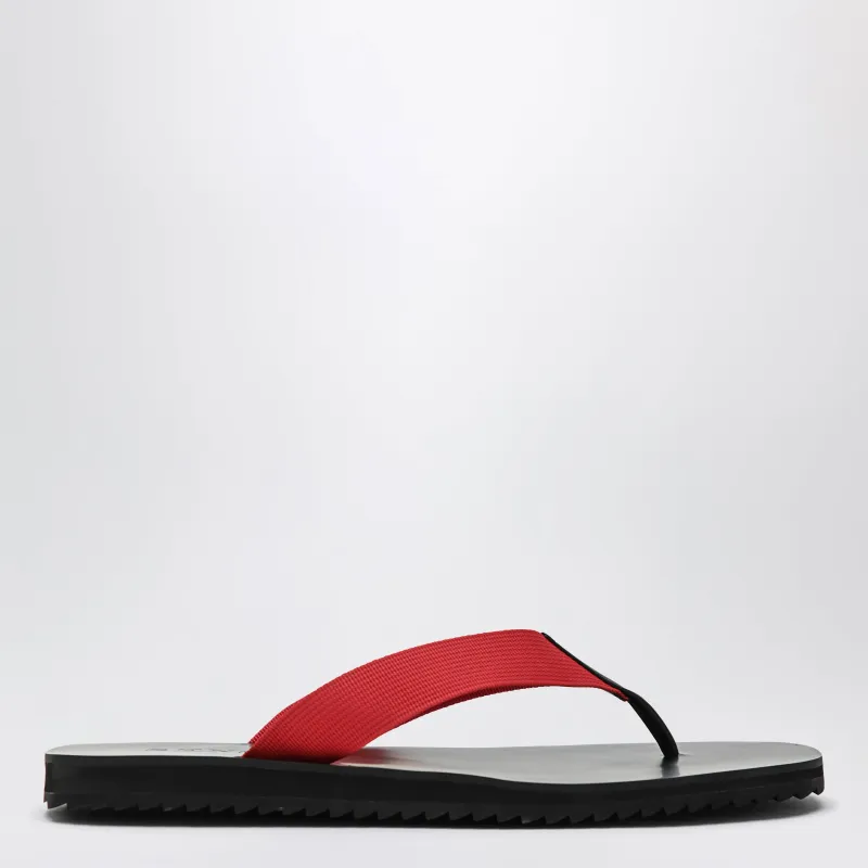 Xylon Red Leather And Fabric Slides made by SENSO
