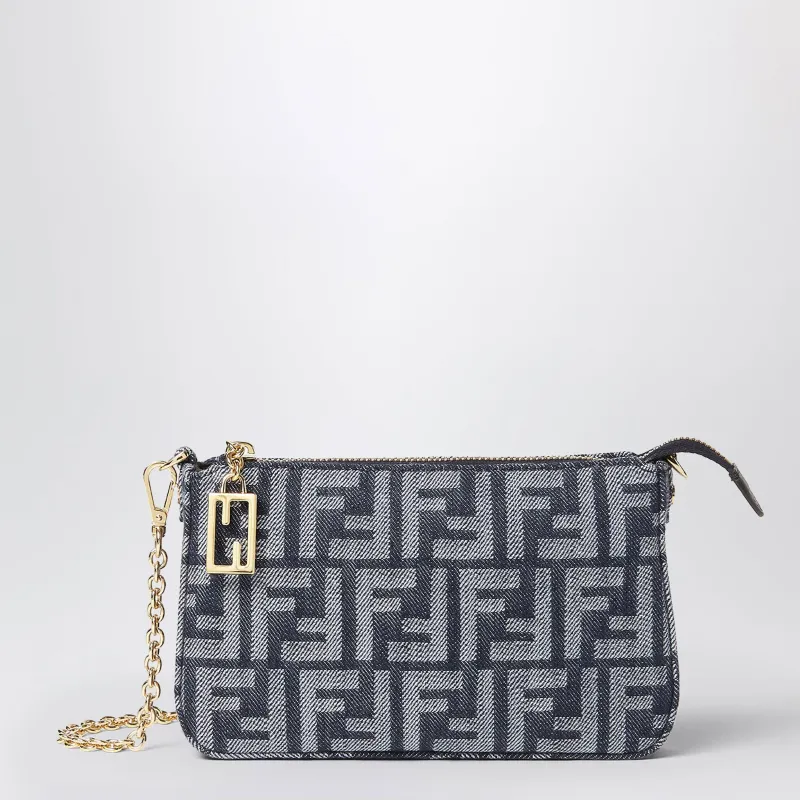 Baguette Pouch In Blue Denim-Effect Ff Jacquard made by Fendi