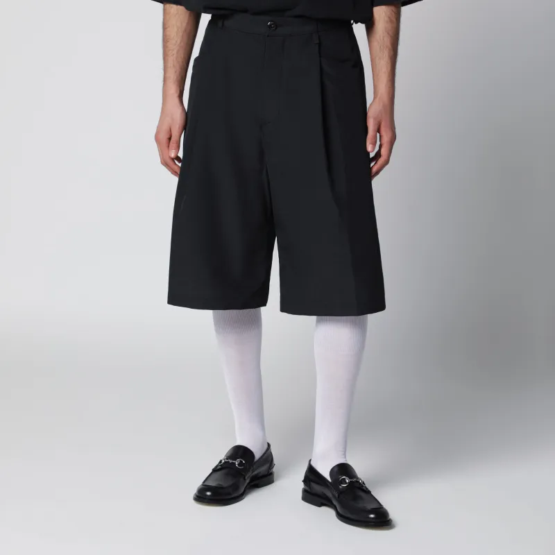 Black Wide Cotton Bermuda Shorts made by Willy Chavarria