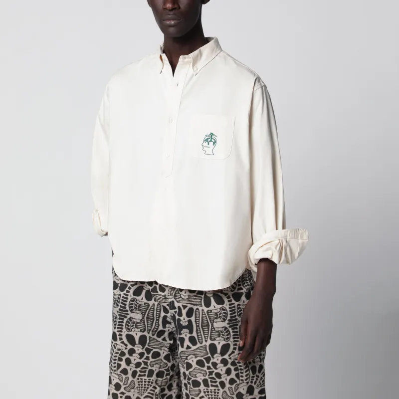 Ivory Button-Down Cotton Shirt made by Brain Dead