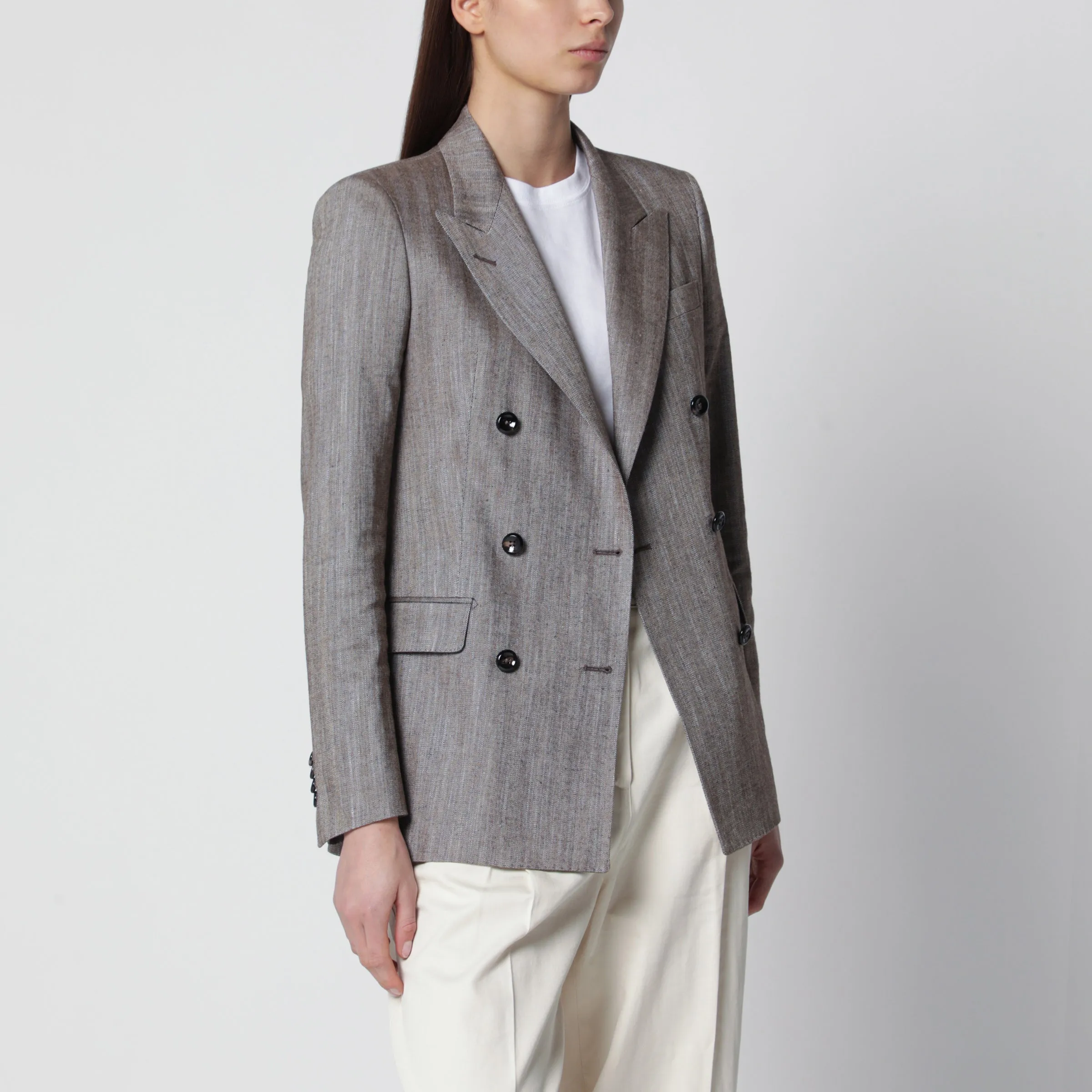 Double-Breasted Linen-Blend Jacket sold by Wanan Luxury